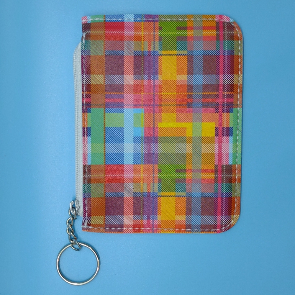 Pink and Orange Flannel Zipper Accessory Pouch Key Ring Bag